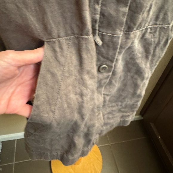 ORGANIC LINEN EILEEN FISHER Women’s SZ L Anorak Jacket Button Pockets Hood Brown - Picture 16 of 17